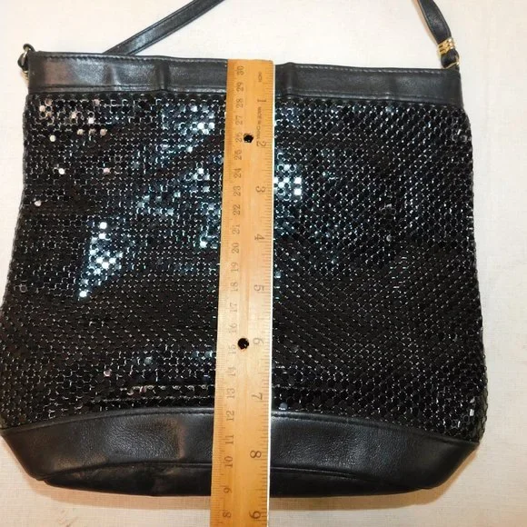 Vintage Whiting & Davis Black Metal Mesh Crossbody Evening Bag Purse - Picture 10 of 10